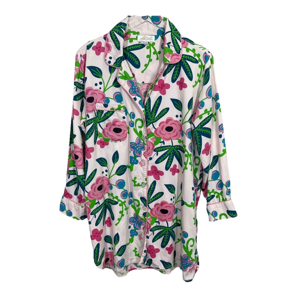Jaye's Studio Floral Bloom Print Luxe Sateen Sleep Shirt Medium Pajamas Preppy